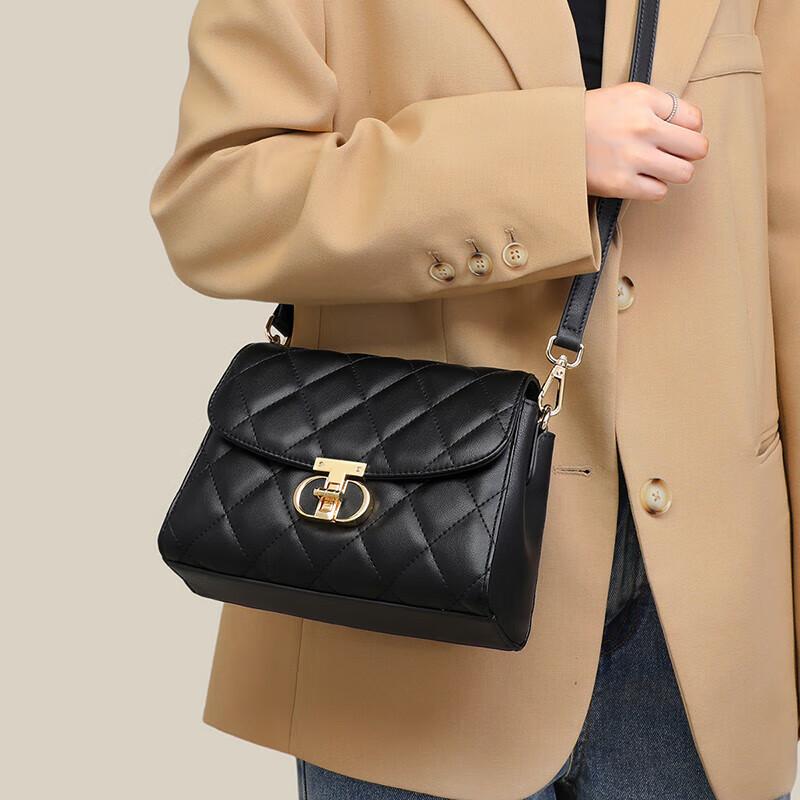 YUYULA Leather Handbag, Crossbody Bag, Diamond Pattern Shoulder Bag, Casual Bag, Black