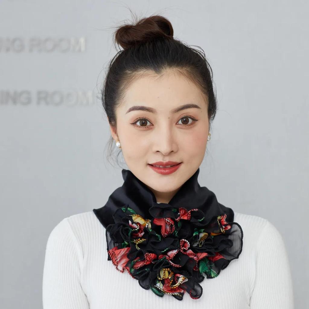 Damen Farbiger Latzkragen Plus Samt Dicker Blumenkragen Mode Nackenschutz Falscher Kragen