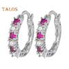 1 Pair Women Huggie Earrings Blue Cubic Zirconia Small Hoop Earrings Party Prom Clipping-on Earrings Copper Round Earrings