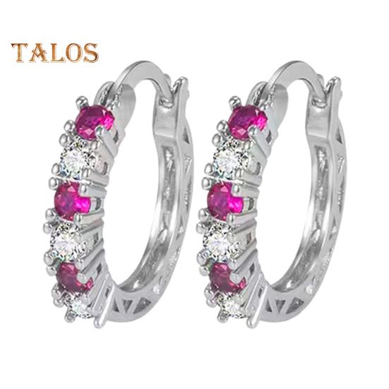 1 Pair Women Huggie Earrings Blue Cubic Zirconia Small Hoop Earrings Party Prom Clipping-on Earrings Copper Round Earrings