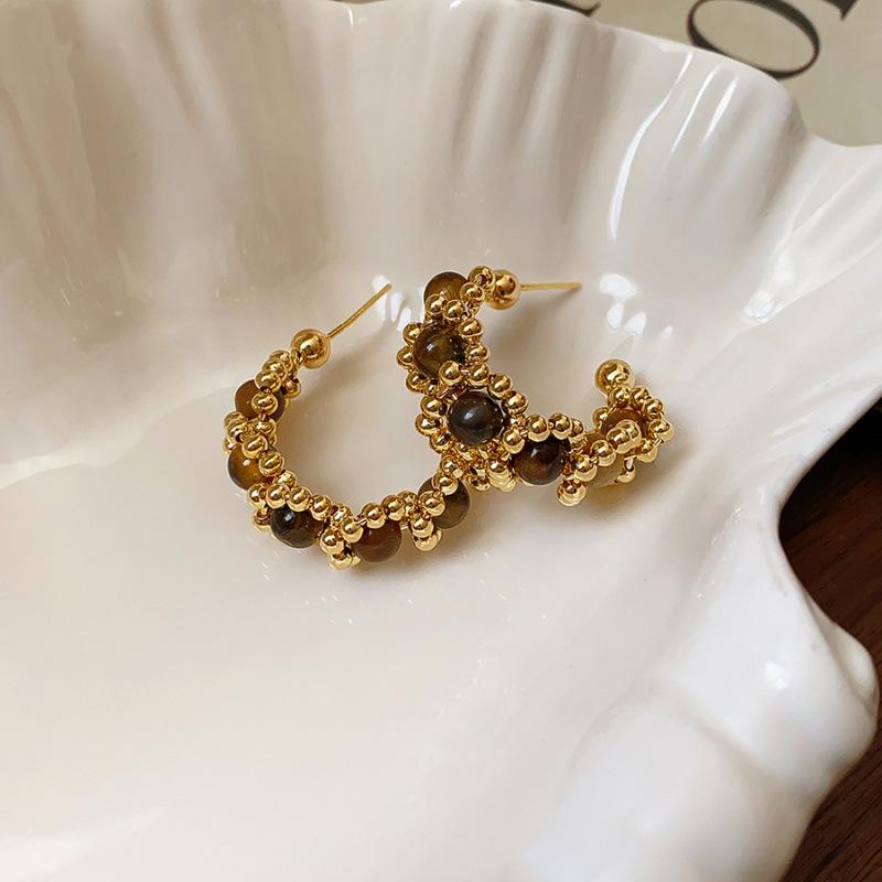 Maillard coffee color love gourd tiger's eye stone earrings earrings earrings design sense