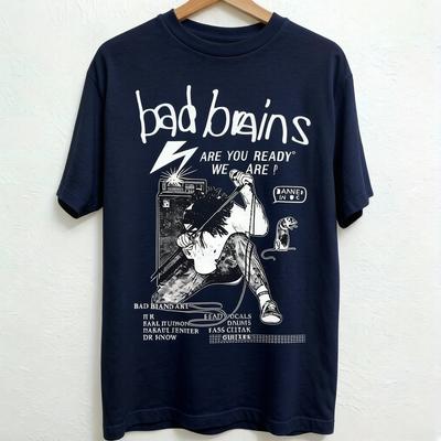 The Bad Brain Tshirt Is Cotton Soft and Comfortable Black Short Sleeve with Concert Date Design Casual Turtleneck