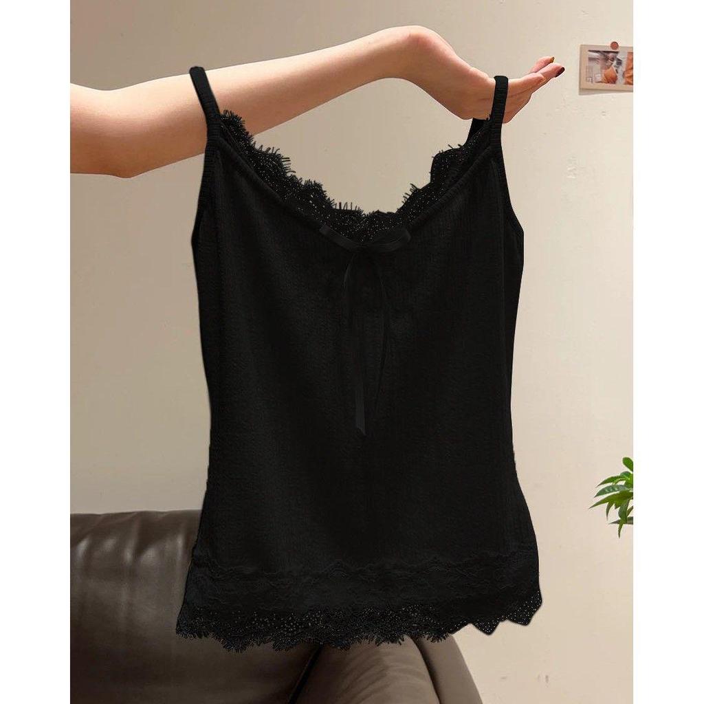 Women's Plus Size Cotton Lace Bow Camisole - Slim Fit Spring/Summer Layered Tank Top