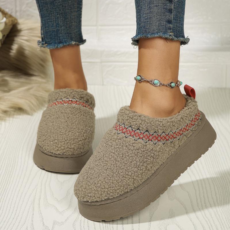 Women's Platform Snow Boots Large Size Plus Velvet Warm Wrap Color Matching European and American Casual Wear Wool Cotton Slippers