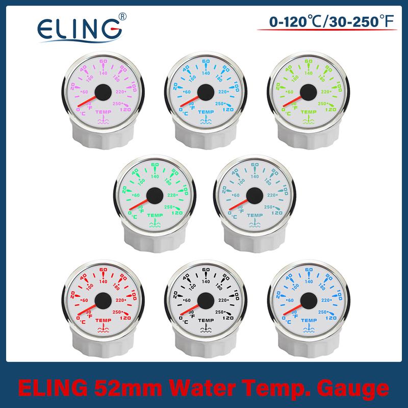 ELING 52mm Water Temp Meter Signal 0-120℃/30-250℉ Temperature Gauge with 7 Colors Backlight for Boat Car Motorcycle 9-32V