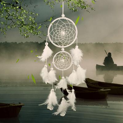 Puntos Doppelkreis Feder Handwerk Traumfänger Windspiel Home Hochzeit Dekor Ornament