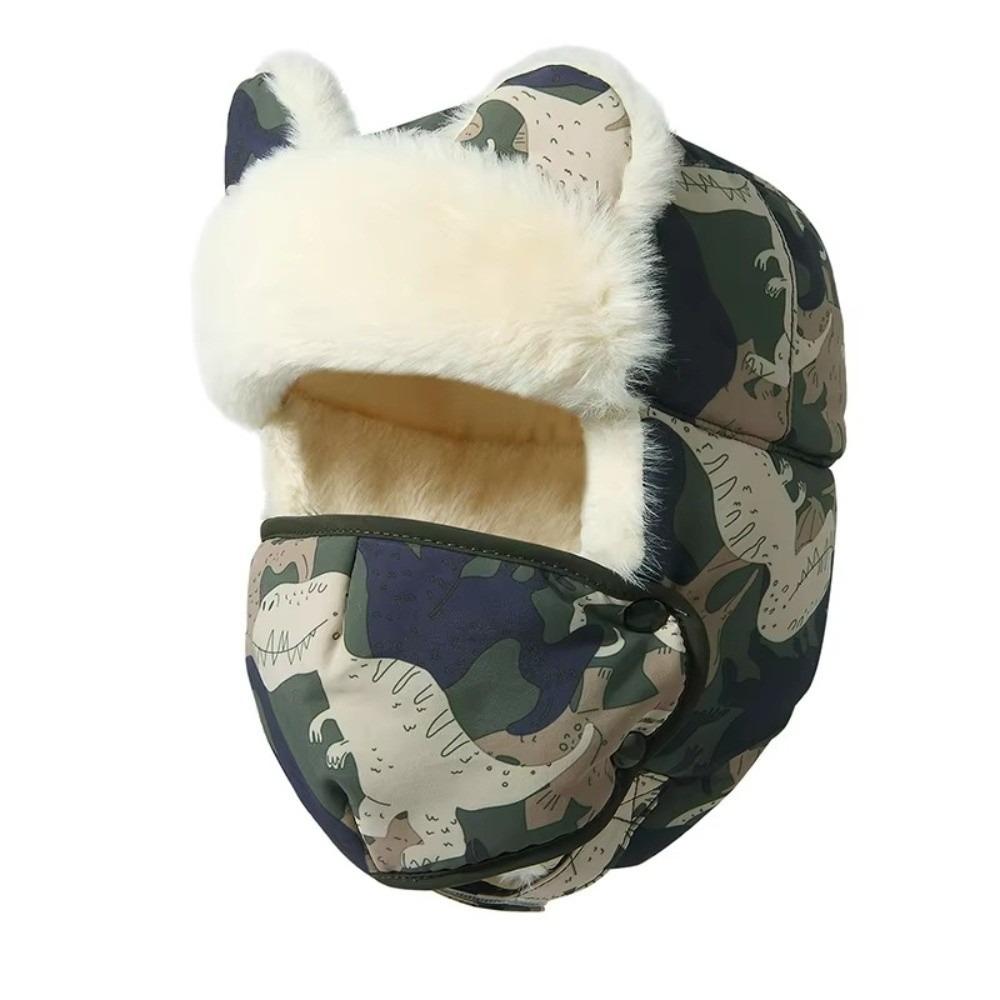 

Fashion Keep Warm Bomber Hat Windproof Thick Winter Fleece Cap Removable Mask Waterproof Earflap Mask Boy Girl зелений