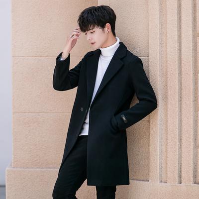 Wool Coat Trench Coat Men's Coat Korean Version of The Trend Medium and Long Woolen Solid Color Washed Men