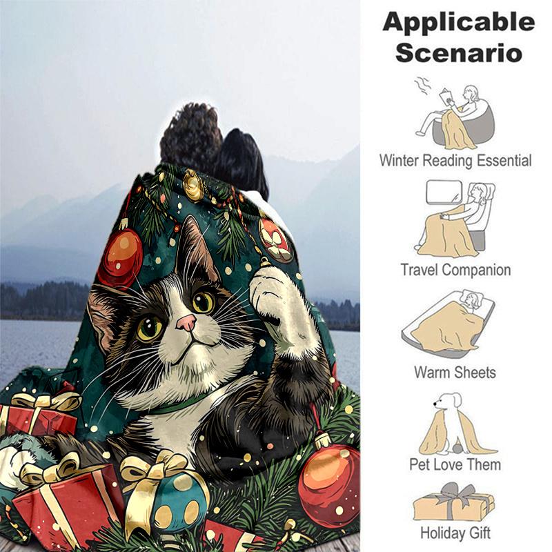 1pc Christmas Cat Blanket  Soft Warms, Living Room, Travel, Camping, Car Blankets