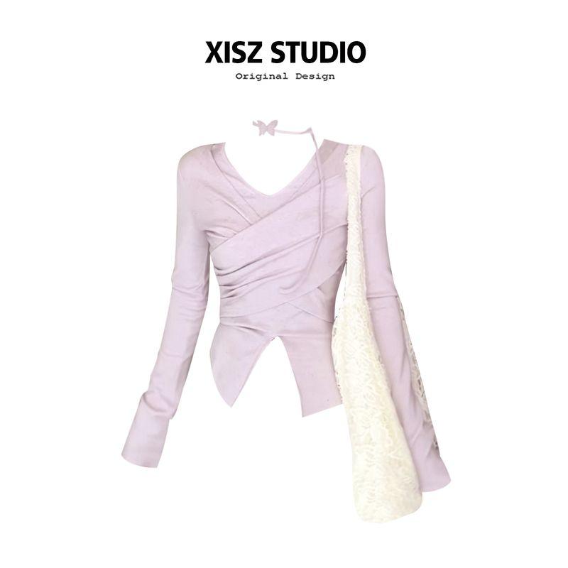 

Korean-Style Gentle Purple Cross V-Neck Knitwear for Women, Unique and Beautiful, Slim-Fitting Long-Sleeved Top for Autumn and Winter Gentle Purple [High Quality] XL