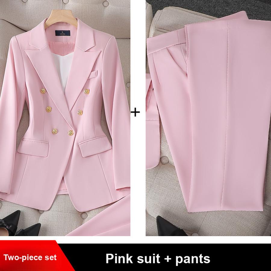 New Pink Red Long Sleeve Blazer Jacket Set Women's Pants & Mini Skirt Outfit Elegant