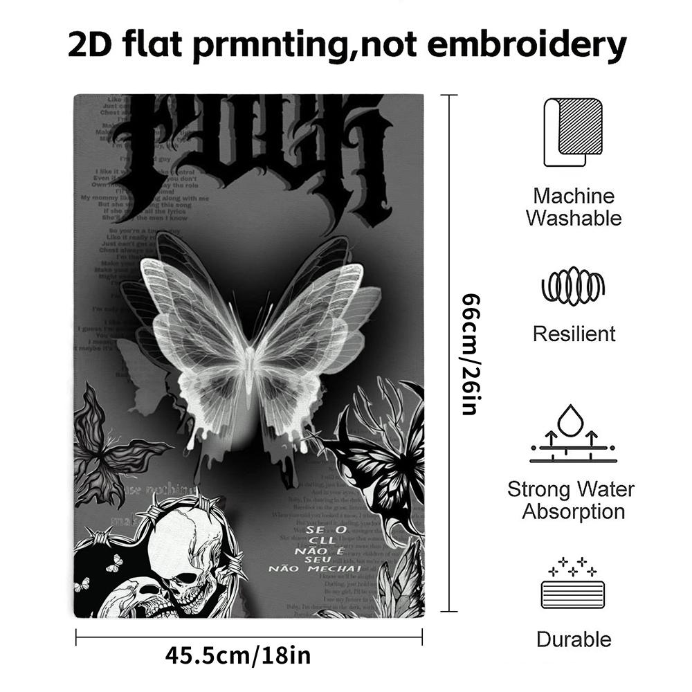 Absorbent Quick Dry Bath Towel, Gothic Skull Butterfly Print, Soft Shower Wash Towel