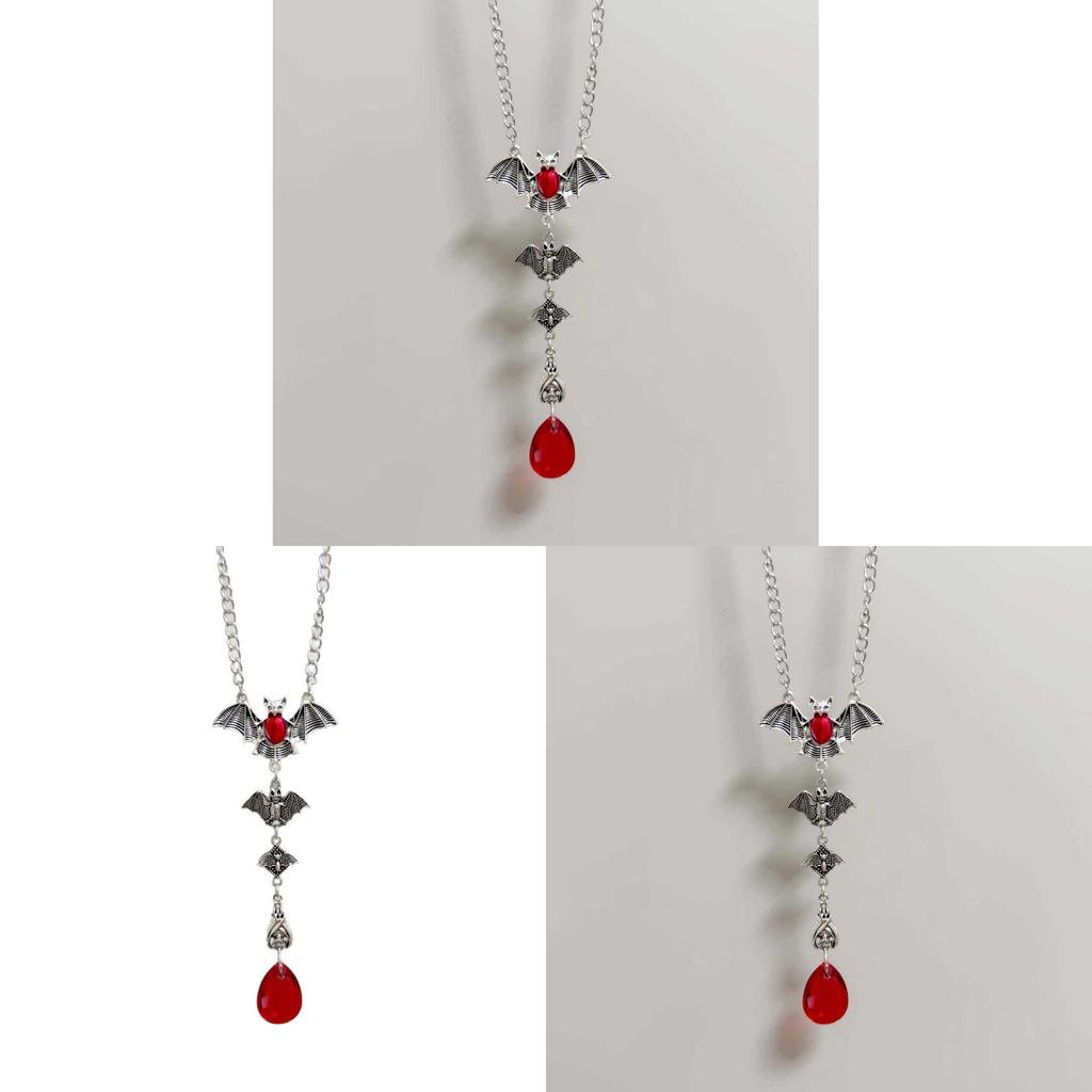 Gothic Bat Red Water Drop Pendant Necklace With Alloy Chain For Men Women