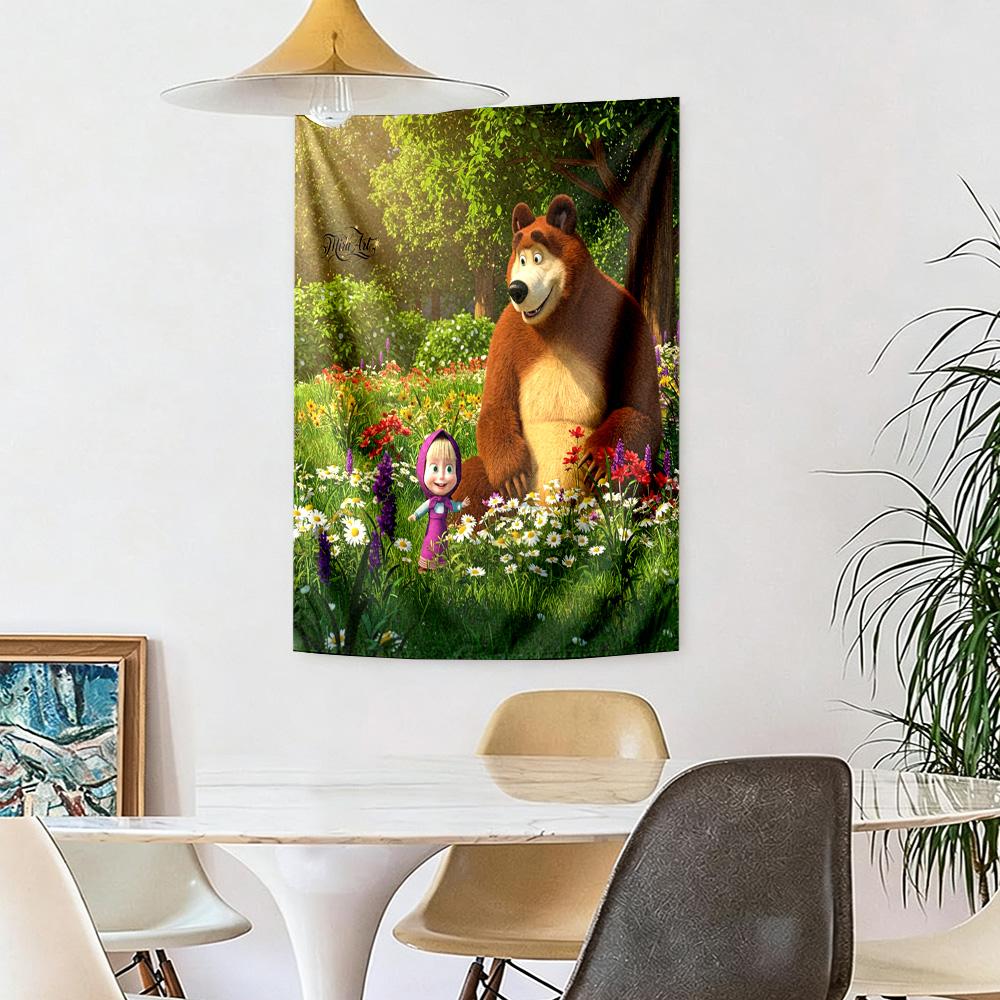 Masha Bear Wall Decor Tapestry Art For Pet Memorial Birthdaywedding Party Backdrop Family Gift