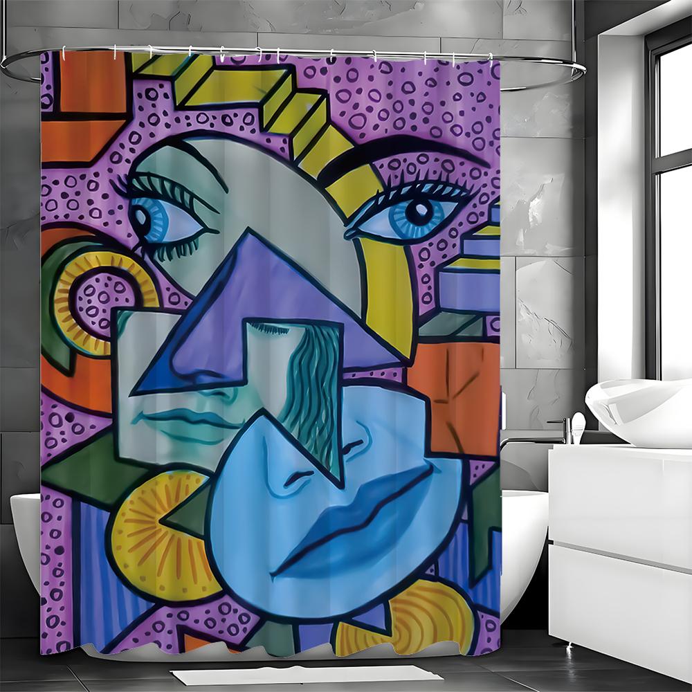 Picasso Abstract Art Painting Shower Curtain, Bathroom Decorative Shower Curtain, Waterproof Shower Curtain with Hooks
