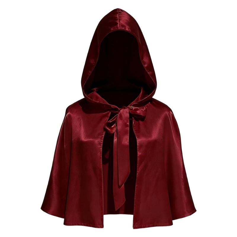 Medieval Short Satins Cape With Hood Role Play Accessory Anime Costume Wrap For Cosplay And Outdoor Sun Protections