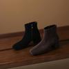Krazing Pot 2026 cow suede nubuck Winter Square Toe Chunky Heels Chelsea Fashion Boots Women Zip Retro Women Ankle Boots