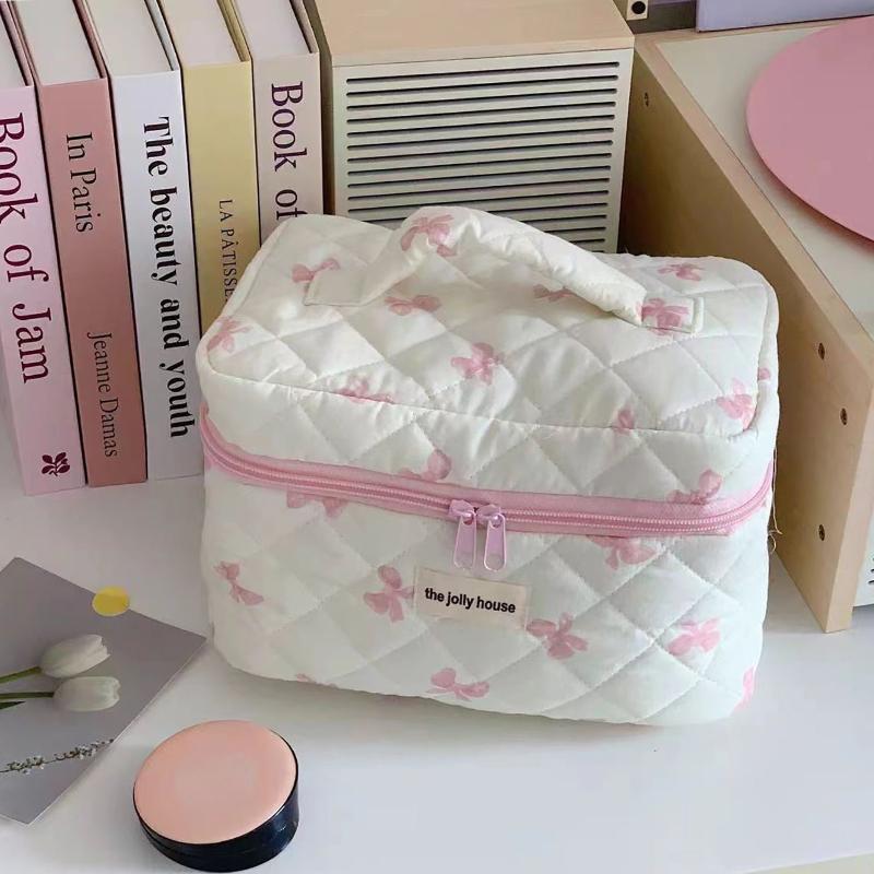 Sweet Bow Large Capacity Ladies Storage Bag Cute Portable Soft Female Cosmetic Bags Fashi Novel Women's Makeup Cases Clutch
