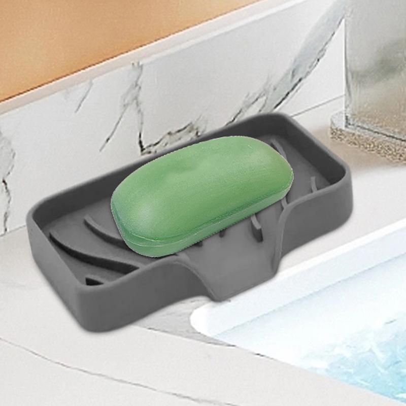 Soap Dish Shower Silicone Tray Bathroom Tray Soap Holder Sink Organizer Kitchen Soap Tray Creative Sink Soap Holder For Scrubber