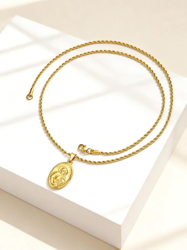 18K Gold Plated Reversible Catholic Necklace Sagrado Corazon de Jesus Our Lady of Itati Corrientes Religious Jewelry for Women