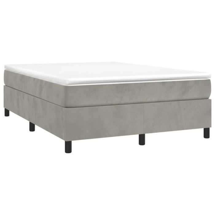 3144675 vidaXL Lit à sommier tapissier et matelas Gris clair 140x190cm Velours