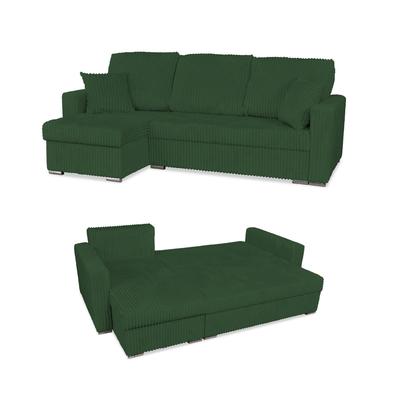 Corner Sofa Rene Foldable with Sleeping Function Family Furniture Corduroy Green
