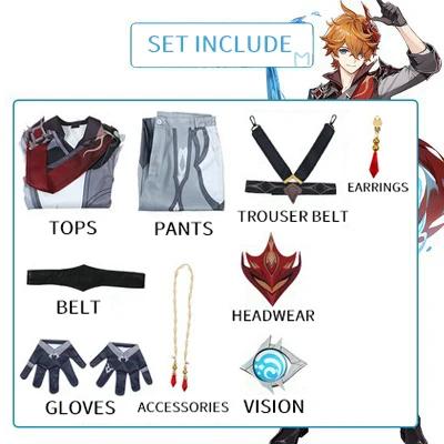 Genshin Impact Tartaglia Cosplay Costume Uniform Wig Anime Halloween Costumes for Men Game