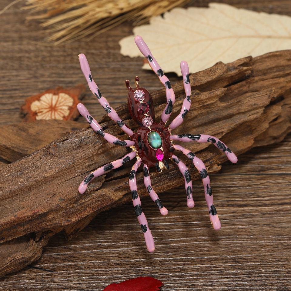 Vintage Spider Brooch Crystal Insect Accessory Pin Halloween Jewelry Gift