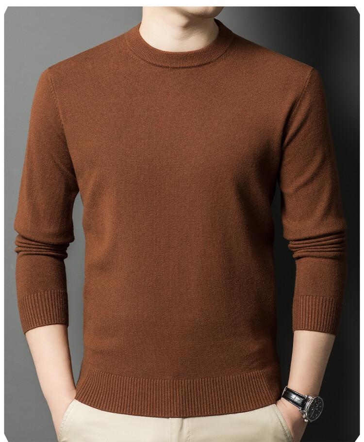 Men's Thick Knit Sweater - Round Neck, Solid Color, 500g, Autumn/Winter