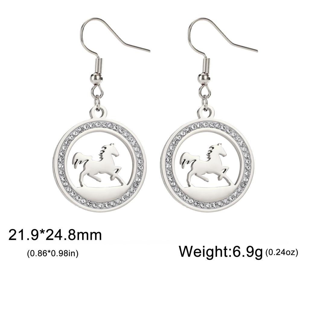 Cool Running Horse Drop Earrings Women Stainless Steel Clear Zircon Round Earrings Gold Animal Jewelry Gift