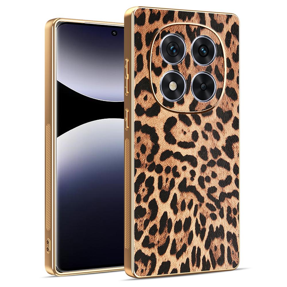 

For Xiaomi Redmi Note 14 Pro 5G/Poco X7 5G Case Leopard Print PU Leather Coated PC+TPU Electroplating Phone Cover A