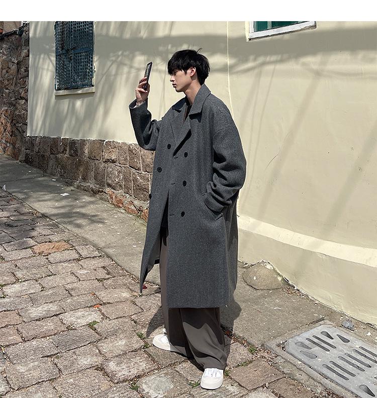 Men's British Style Wool Trench Coat - 2024 Autumn/Winter Trend, High-End Mid-Length Thick Jacket