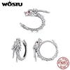 WOSTU Vintage 925 Silver Dragon Hoop Earrings For Women Lucky Gothic Animal Dragon Ear Clips Party Punk Hiphop Gift