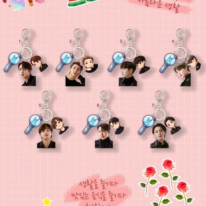 

7pcs BTS Cute Triple Charm Acrylic Keychain, Bangtan Boys Real Photo, Cartoon Figure & Army Bomb Keyring, Kpop Idol Bag Pendant for ARMY Fans 7pcs