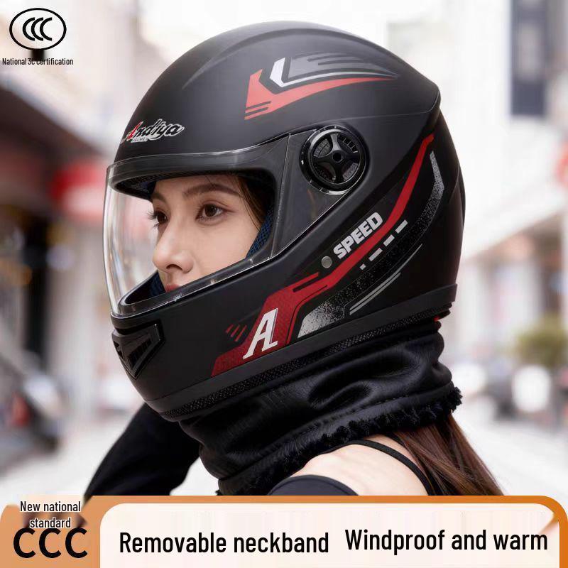 Certified Electric Vehicle Winter Full-Face Helmet for Men & Women - Windproof, Warm, Neck Gaiter Protection
