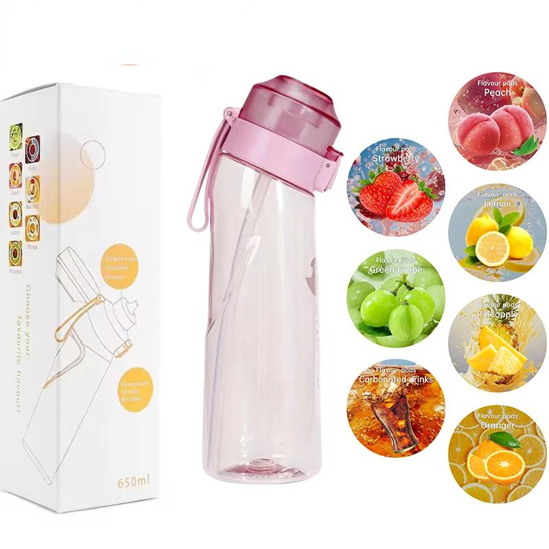 

Бутылка для воды LUSQI 650 мл с ароматом воздуха и 7 шт. капсул с разными вкусами, спортивная соломенная чашка из тритана для занятий спортом на открытом воздухе, фитнеса, без BPA 0.65L розовый