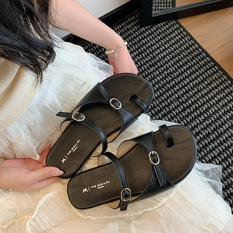 

[sheii Су Иньинь] Маленькая пряжка тапочки~ универсальный дизайн праздничные повседневные на плоской подошве женские сандалии для улицы летняя обувь 35