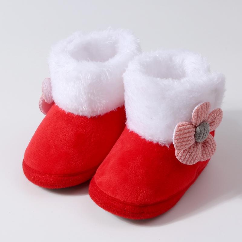 Dětské boty Unisex Dětské Hrubé Sametové Boty Mašle Květinová Dekorace Boty pro Batolata s Měkkou Podrážkou