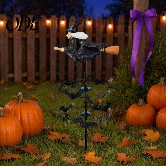 Spooky Seasonal Yard Accents Witch Garden Wind Spinner, Halloween Resin Statue Stake, Bats Themed Outdoor Decor And Spinner for Art Lawn Pathway Metal