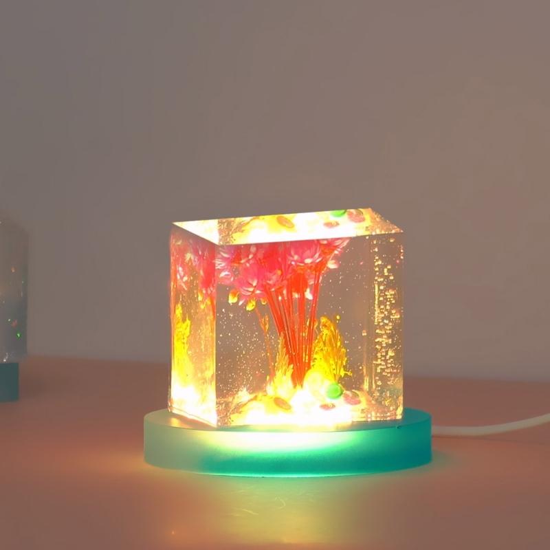 Night Light Resin Silicone Mold Base Bracket Mold with 2 USB Power Lights with Switch Suitable for Diy Table Art Party
