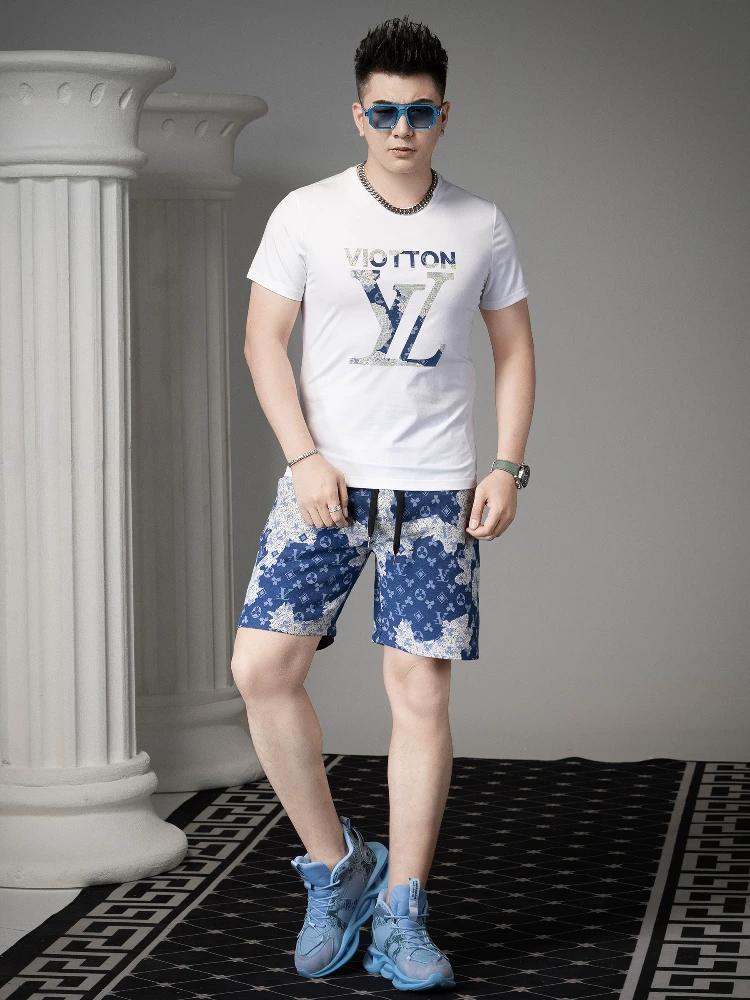 European High-End Printed Rhinestone Short-Sleeve T-Shirt Trendy Brand Top 2025 New Summer Men's Slim-Fit Half-Sleeve Tee