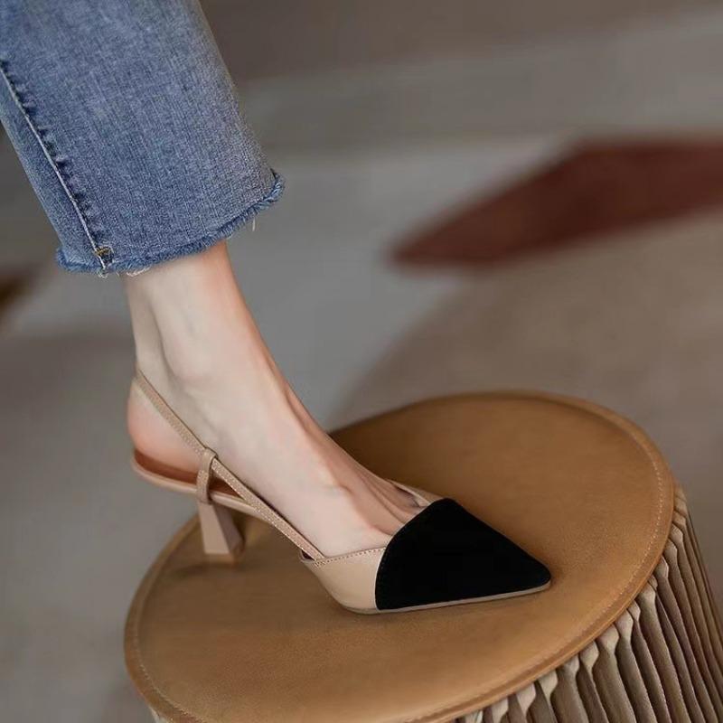 New women's shoes versatile nude pointed high heels with thick heels single shoes bag head empty sandals