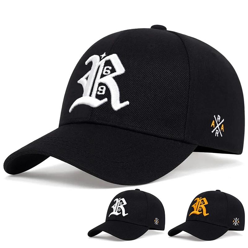 Freedom Outdoors Women's Black White Unisex R Letter Side Ar Embroidery Snapback Baseball Caps Spring Autumn Outdoor Adjustable Casual Hats Sunscreen Hat Sports Cap