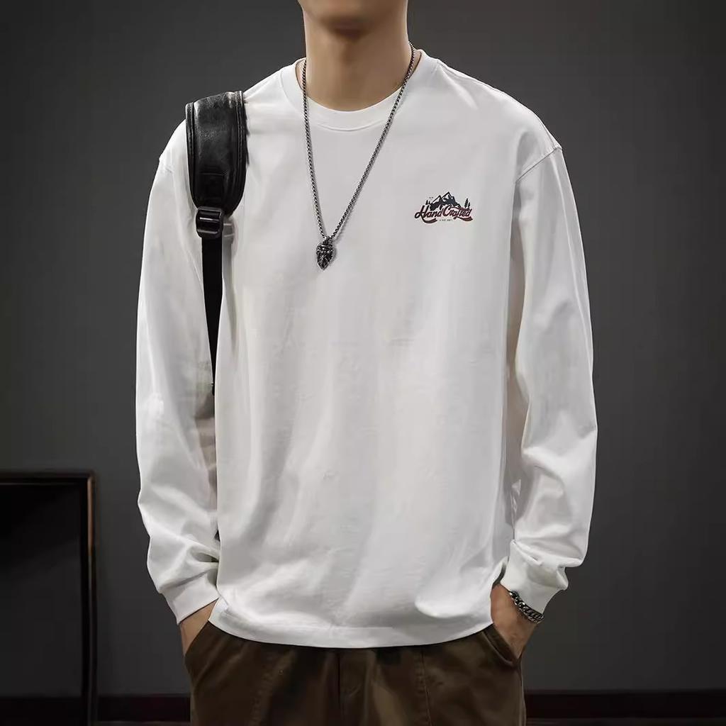 American Retro Outdoor Mountain Printing Long-Sleeved T-Shirt Men'S Autumn Pure Cotton Bottoming Shirt Loose Trendy Sweater