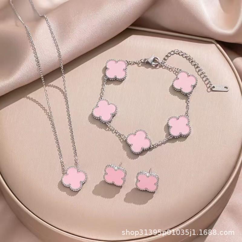 15mm Kleeblatt Anhänger Halskette Set Damen Titanstahl Hypoallergen Minimalistischer Schmuck Geschenk