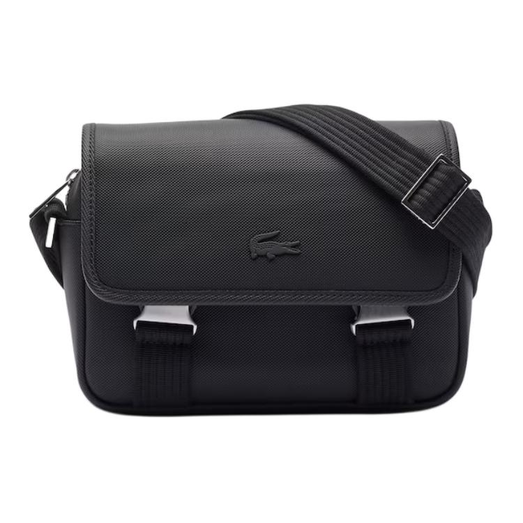 Lacoste Crocodile Logo Adjustable Shoulder Strap Flap Closure Crossbody Bag Men bags Black NH4858HC-000 Black