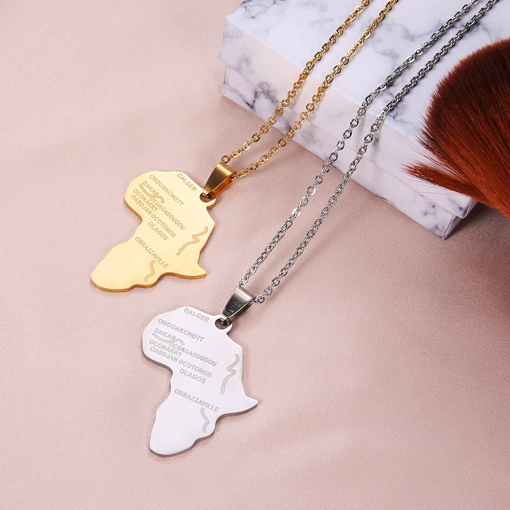 Africa Map Pendant Necklace Stainless Steel Jewelry Tag Collarbone Chain