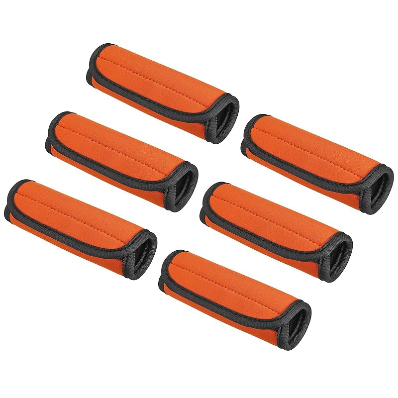 

[PATIKIL] luggage handle wrap 6 pieces Neoprene Handbag Grip Cover Protector Identifier with Hook and Loop for Suitcase Grocery Shopping Bag orange