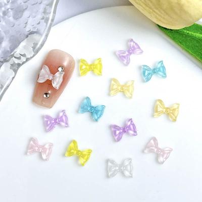 Nail Art Ice Transparent Bow Summer Internet Celebrity Water Ripple Jelly Color Bow Tie Resin Nail DIY Decorations