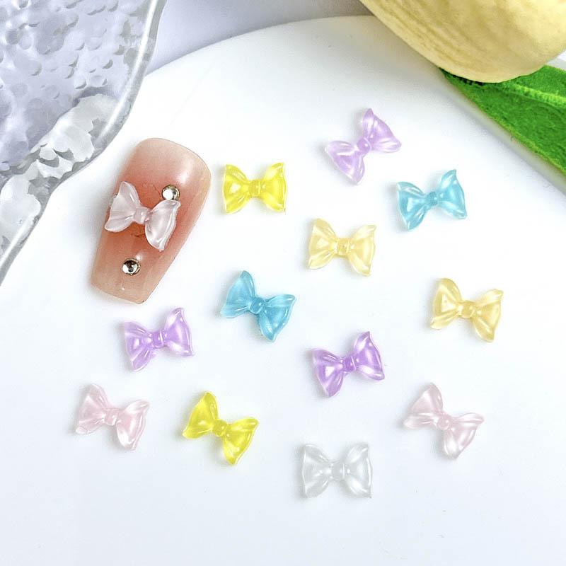 Nail Art Ice Transparent Bow Summer Internet Celebrity Water Ripple Jelly Color Bow Tie Resin Nail DIY Decorations